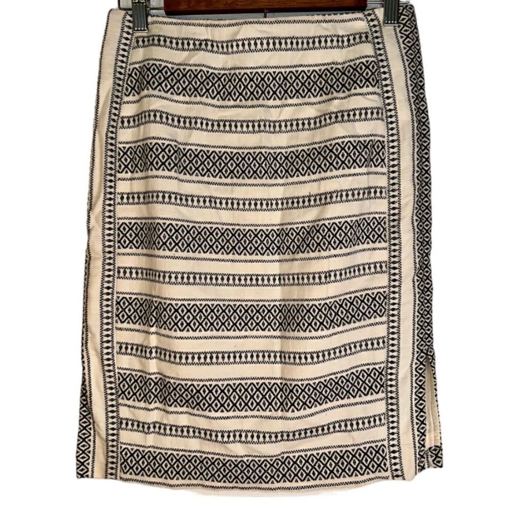 LOFT Womens 6P Ivory & Black‎ Boho Embroidered Geometric Canvas Pencil Skirt